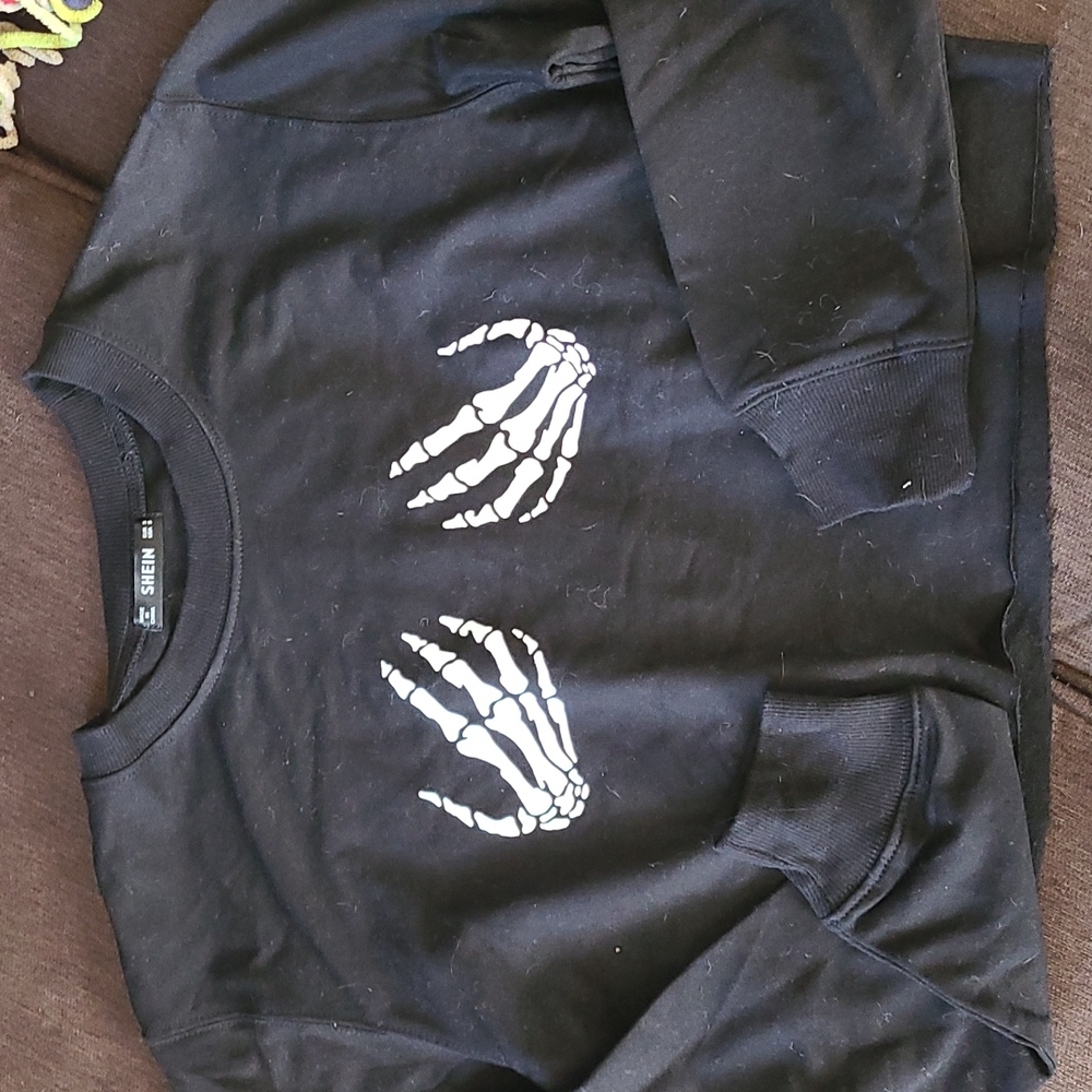 SHEIN Skeleton Hands long sleeve black crop top Size Small Halloween